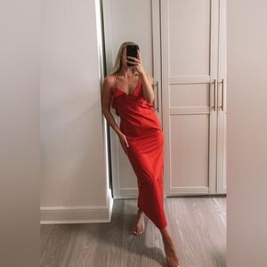 Zara Ruffle open back midi dress in red